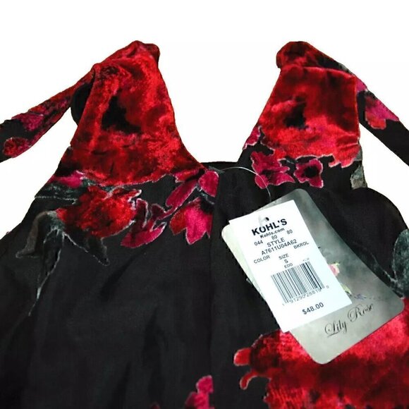 LILY ROSE Velvet Red Roses Dark Floral Tie Back Dress Size S MSRP $48 - Picture 4 of 6